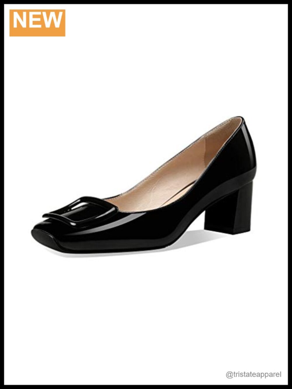 TinaCus Women's Square Toe Mid Heel Pumps Faux Leather Slip On